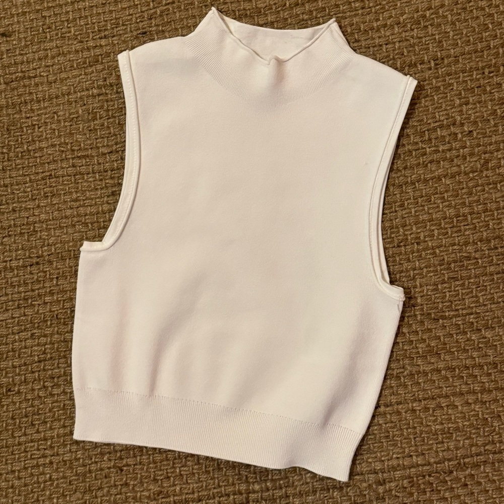 COS White Sleeveless Mock Neck Crop Top